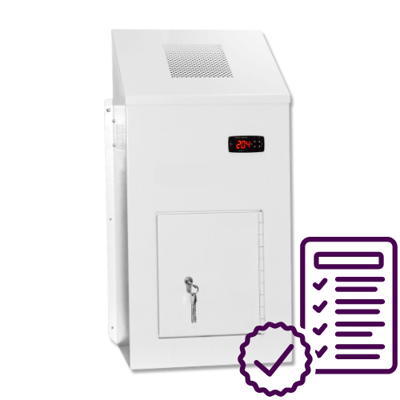 Controlled drugs CRT cabinet with compliant icon.