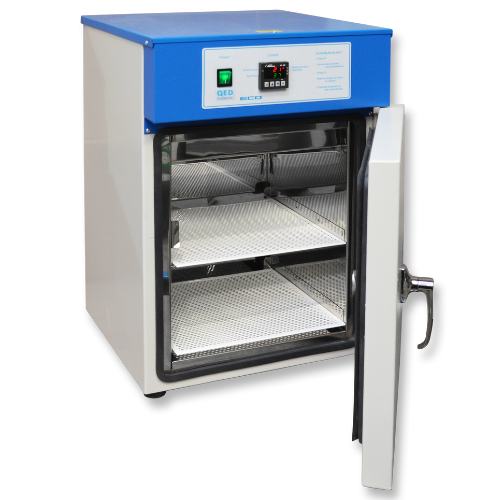 Contrast media warmer with door open and two shelves inside. Contrast media warmer with door open and two shelves inside.