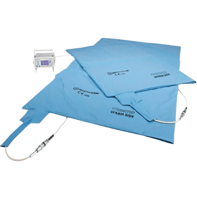 Two sizes of Medwarm blanket and a control unit. Two sizes of Medwarm blanket and a control unit.