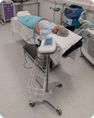 Safewarm Blanket on Patient & Controller on Stand (PS)