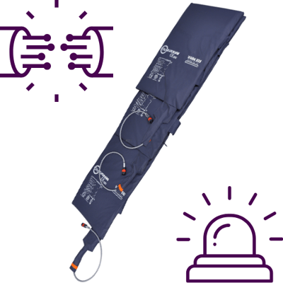 Three Safewarm mattresses on top of each other with carbon fibre and alarm symbols. Three Safewarm mattresses on top of each other with carbon fibre and alarm symbols.