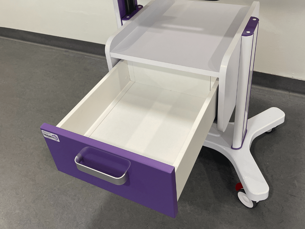 Croyde Height Adjustable Compact Baby Assessment Table Drawer Open